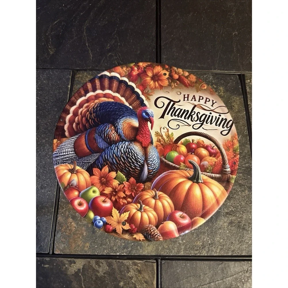 New Thanksgiving Turkey Fall Tin Metal Signs Round 8x8 Iron Wall Art Pumpkin
